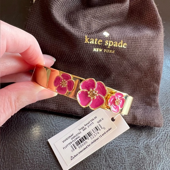 NWT Kate Spade Pink Flutter Floral Gold Bangle Bracelet - Picture 8 of 11